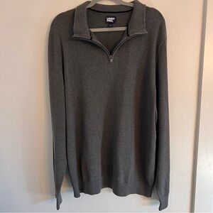 Lands' End Quarter Zip Sweater Gray 100% Cotton Mens L Tall